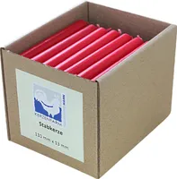 Stabkerzen aus Paraffin, 110/13 mm, Weihnachtsrot, KERZENFARM HAHN, Brenndauer ca. 2h, 49 Stück pro Verpackung