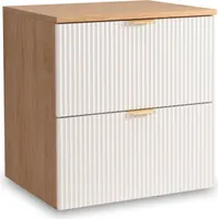 WENA Skříňka pod umyvadlo 60 cm, žebrovaná čela, kovové úchytky ve zlaté barvě (barva: bílá / dub)