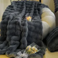 Kuscheldecke Kaninchen Plüsch Decke Kunstfell Warme Überwurfdecke Sofadecke Vielseitig Blanket für Couch Bett Sofa Dunkelgrau 160x200cm