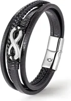 UNIQAL | Unendlichkeit Leder Armband "NICE" Herren infinity bracelet | Edelstahl/Echtleder/Silber | Geschenk Etui box | Länge: 21 cm