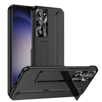Pouzdro pro Samsung Galaxy S23, tenké galvanizované tvrdé ochranné pouzdro se stojánkem černé