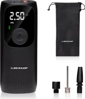 Dunlop Elektrische Luftpumpe 150PSI - Akku Kompressor mit USB-C Anschluss - Fahrradpumpe alle Ventile - Ballpumpe - Kompressor 10 Bar mit Manometer - Kunststoff - Schwarz