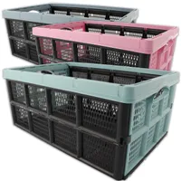 Klappbox 45L pastell mit Farbwahl Einkaufskorb Kunststoff Korb Box klappbar  Autokorb Einkaufskiste Faltkiste Einkaufsbox (Grau)