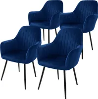 ML-Design 4er Set Esszimmerstuhl mit Rückenlehne, Blau, aus Samt