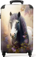 NoBoringSuitcases.com® Kufr Príručná batožina Kufr na kolieskach Malý cestovný kufor na 4 kolieskach - Horse - Nature - Animals - Flowers - Purple - Cabin Size < 55x40x23 cm & 55x40x20 cm - Foto kufor - Cabin suitcase - Board luggagePríručná batožina Kufrík 55x35x20 cm, 36L,