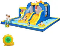 FCH Aufblasbare Hüpfburg mit Gebläse,Wasserrutsche aufblasbar Spielpool Wasserspielcenter Wasserpark, 470 x 472 x 225 cm