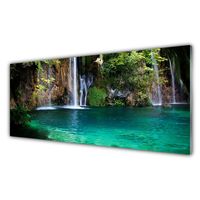 Wandbilder Glasbilder Druck auf Glas 125x50 Wasserfall Wald Natur 