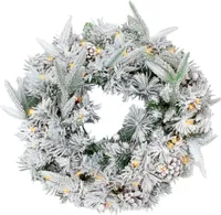 LED Tannenkranz mit Schnee und Beeren warm weiß beleuchtet - 51 cm mit 35 LED - Weihnachtskranz Batterie betrieben mit Timer - Tischkranz Türkranz Deko Kranz für Weihnachten Advent Winter