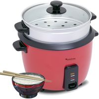 Reiskocher mit Dampfgareinsatz, 1,5L, Dampfgarer, Rice Cooker, Glasdeckel, retro rot