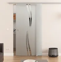 Glasschiebetür mit Dorma Muto 60 ® Laufschiene, Sicherheitsglas in Wellen-Design (Sandstrahlung) ESG - Glas-Abmessungen: 1025 x 2175 mm
