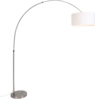 QAZQA - Modern Bogenleuchte I Bogenlampe I Lampe I Leuchte Stahl I Silber I nickel matt Stoffschirm weiß 50I50I25 verstellbar - XL I Wohnzimmer I Schlafzimmer - Stahl Länglich - LED geeignet E27