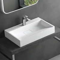 Mai & Mai Waschbecken Aufsatzwaschbecken matt weiß Hänge-Waschtisch Rechteckig 1 Armaturenloch Breite: 60cm inkl. Ablaufgarnitur Col19