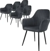 ML-Design 6er Set Esszimmerstuhl mit Rückenlehne, Grau, aus Samt