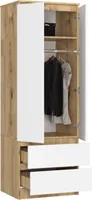 BDW, Kleiderschrank 2 Türen 2 Schubladen, 180x60x51 cm, Eiche Artisan / Weiß