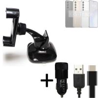 K-S-Trade Handy-Halterung kompatibel mit Meizu 20 Pro Windschutzscheibe / Armaturenbrett + LADEGERÄT mit Mico USB Kabel Autohalterung