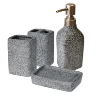4tlg. Badezimmer-Set Keramik - Zement-Optik Flüssigseifenspender, Seifenschale, Zahnbürstenhalter, Zahnputzbecher