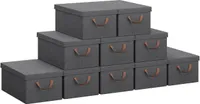 WOLTU 10er Set Aufbewahrungsboxen mit Deckel, mit Griffen, faltbar, Grau
