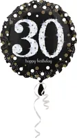 Amscan 3212901 - Standard Folienballon Happy Birthday 30, Durchmesser circa 43 cm, Heliumballon, Geburtstag, Schwarz, Silber, Gold