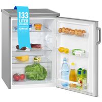 Bomann® Kühlschrank ohne Gefrierfach mit 133L Nutzinhalt, 3 Ablagen, Kühlschrank klein mit Gemüsefach&wechselbarem Türanschlag, Tischkühlschrank leise mit LED Innenbeleuchtung - VS 2195.1 inox