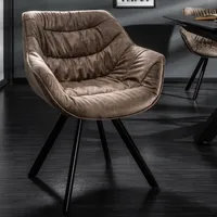 Design Stuhl THE DUTCH COMFORT taupe gepolstert mit Armlehne Esszimmerstuhl Besucherstuhl Retro