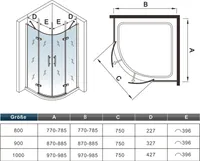 Duschtür 80x80x195cm Duschkabine Runddusche Viertelkreis 6mm ESG NANO Glas