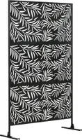 Outsunny Raumteiler 3-teilig 122 x 198 cm Sichtschutz mit Ständer mit Weidenblattmuster Trennwand Raumtrenner für Garten, Terrasse, Stahl, Schwarz