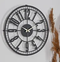 Opviq, Bruno - Black - 2, Dekorative Metall-Wanduhr, Schwarz, 50 x 50 cm