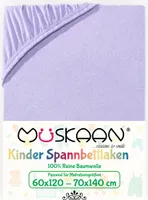 Müskaan Jersey Kinder Spannbettlaken 60x120 - 70x140 cm flieder bis 12cm Matratzenhöhe Gummizug Bettlaken 100% Baumwolle