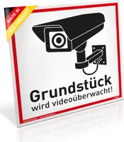 Dreifke® Schild Grundstück wird videoüberwacht! weiß | stabiles Alu Schild mi...