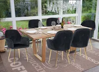 6er-Set Esszimmerstuhl HWC-F18, Stuhl Küchenstuhl, Retro Design  Samt schwarz, goldene Beine