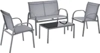 Gartenmöbel-Set Gagra Stühle mit Sitzbank und Tisch Hellgrau [en.casa]