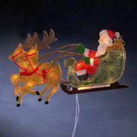 KONSTSMIDE 2853-010, LED Fensterbild, "Rentier mit Weihnachtsmann und Schlitten", 20 warm weiße Dioden, 230V, Innen, weißes Kabel