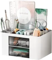 Stolní organizér, 5 přihrádek plastový stolní organizér se zásuvkou, multifunkční stolní organizér, držák na pera pro psací potřeby Office Home School (bílá)