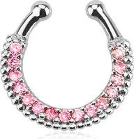 Nasenpiercing Nasenring Fake Piercing Septum Helix Kugeln Zirkonia Kristalle Strass silber-pink