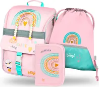BAAGL Zippy Regenbogen Rosa Schulranzen-Set 3tlg: Schulranzen, Federmäppchen, Turnbeutel