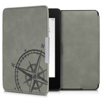 kwmobile Hülle kompatibel mit Amazon Kindle Paperwhite Hülle - Kunstleder Cover - Kompass Vintage Grau