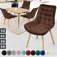 MIADOMODO® Esszimmerstühle - Braun, 4er Set, Sitzfläche aus Samt, Gepolstert, Gesteppt, Beine aus Buchenholz, mit Rückenlehne - Polsterstuhl