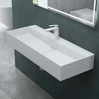 Mai & Mai Waschbecken Aufsatzwaschbecken Hängewaschbecken aus Mineralguss 100x40x14cm in Weiß matt mit Armaturloch Col6028