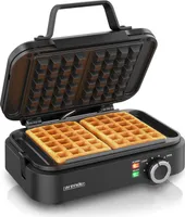 Arendo, Waffeleisen, 1200 Watt, Waffelautomat, für 2 belgische Waffeln à 12,6 cm, mit stufenloser Temperaturregelung, Antihaftbeschichtung