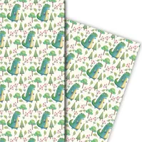 Süßes Kinder Geschenkpapier mit Drachen/ Dinoasaurier - G8128, 32 x 48cm