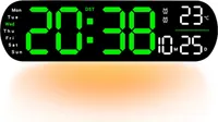 Digitale grüne Wanduhr mit großem Display, großen Ziffern, 9 farbigen Umgebungslichtern, Helligkeit einstellbar, Memory-Funktion Wanduhr
