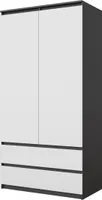 JOELLE - Kleiderschrank mit 2 Türen und 2 Schubladen -  Anthrazit / Weiß Matt H180cm B90cm T50cm Anthracite / Weiß Matt