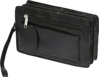 Herren echt Leder Handgelenktasche Herrenhandtasche Reise Klein Pfeifentasche Schwarz