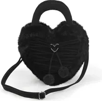 DemoniaCult HB-631 Kunstfell Handtasche Herzform Schwarz
