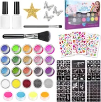 Partizzle Temporäres Glitzer Tattoo Set Kinder - 24 Farben - DIY Geschenke zum Geburtstag - Tattoo Schablonen & Bastelset - Fur Mädchen / Jungen