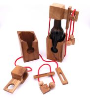 Flaschentresor – edler Tresor aus Holz für Bierflaschen 0,33 l als kreative Geschenkverpackung, Bandfarbe:rot