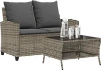 vidaXL Zahradní pohovka 2-sedák s polštáři a stolem Grey Poly Rattan