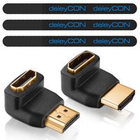 deleyCON HDMI Set - 2x HDMI Winkel Adapter (90° + 270° Grad) + 3x Klett-Kabelbinder + Mikrofaser Reinigungstuch