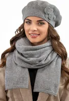 Vivisence damen baskenmütze eleganter wintermütze und schal set warm kopfbedeckung und halsbedeckung an winter und herbst warm dick, winterset für frauen, hergestellt in der eu, hellgrau, einheitsgröß