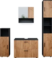 Vicco Badmöbel-Set Irma, 4 Teile, mit Schubladenschrank und Hochschrank, Anthrazit/Eiche